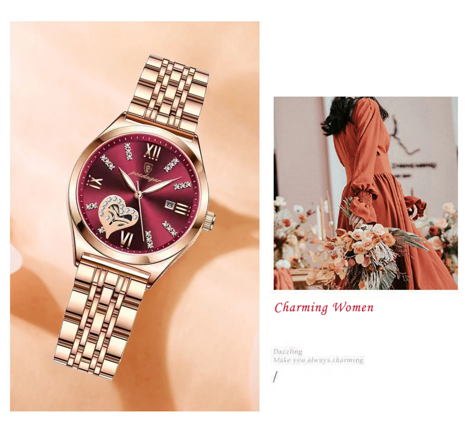 POEDAGAR Luxury Watches For Women Waterproof Luminous Date Stainless Steel Woman Watch Elegant Fashion Quartz Ladies Wristwatch
