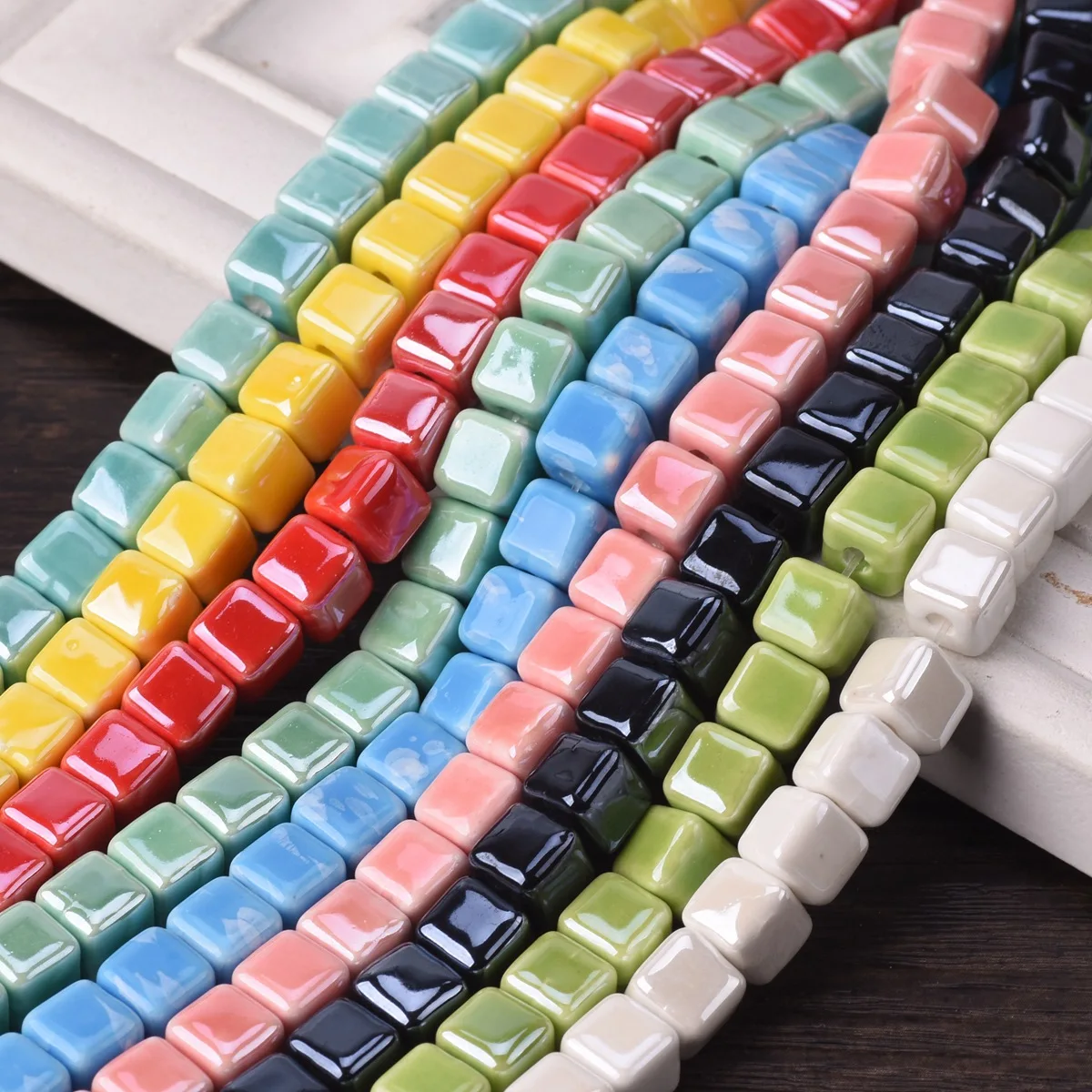 20pcs 6mm 8mm 10mm Cube Shape Shiny Glazed Ceramic Porcelain Loose Beads Lot For Jewelry Making DIY Crafts