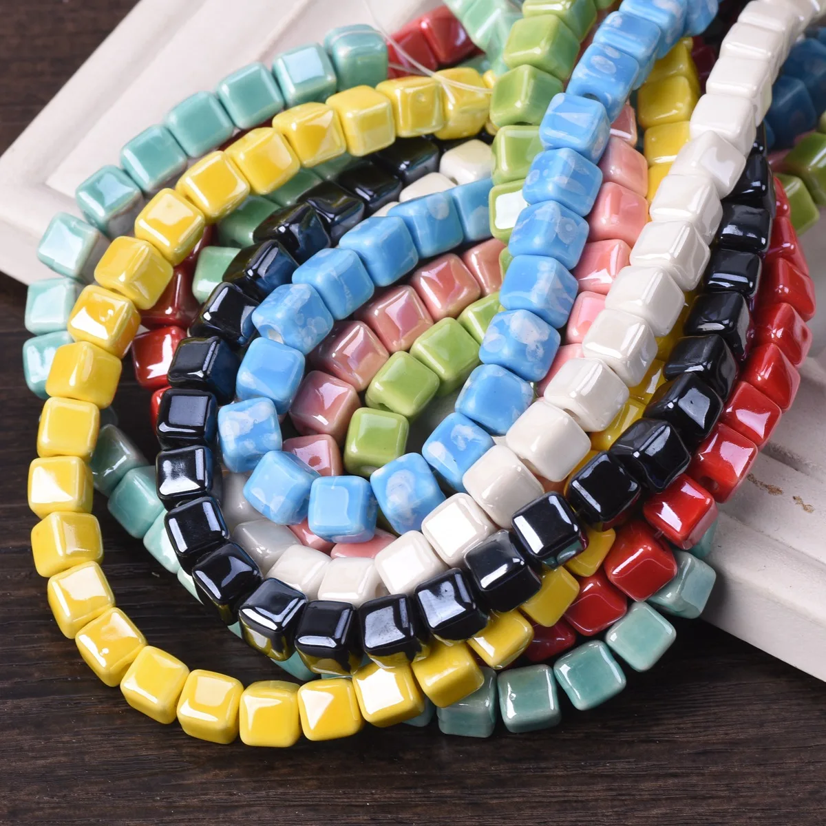 20pcs 6mm 8mm 10mm Cube Shape Shiny Glazed Ceramic Porcelain Loose Beads Lot For Jewelry Making DIY Crafts