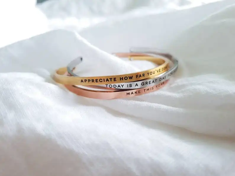 Customized Coordinate Engraved Name Text Heart Hole Cuff Bangle Personalized Bar Necklace Stainless Steel Bracelet Men Women Gif
