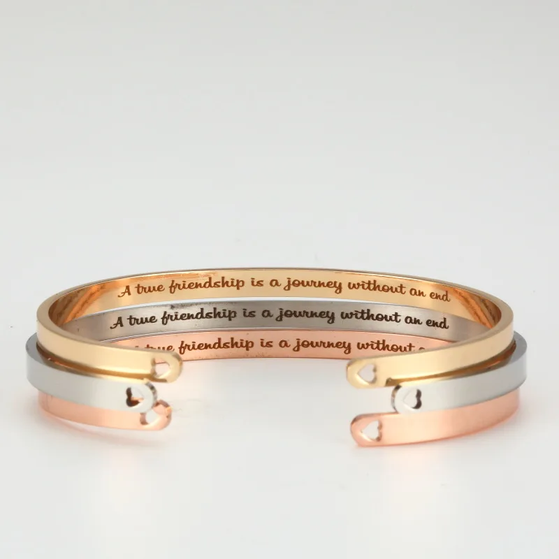 Customized Coordinate Engraved Name Text Heart Hole Cuff Bangle Personalized Bar Necklace Stainless Steel Bracelet Men Women Gif