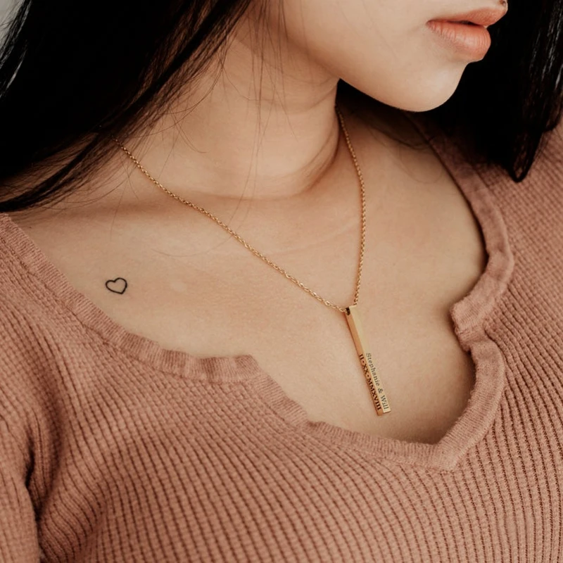 Customized Coordinate Engraved Name Text Heart Hole Cuff Bangle Personalized Bar Necklace Stainless Steel Bracelet Men Women Gif