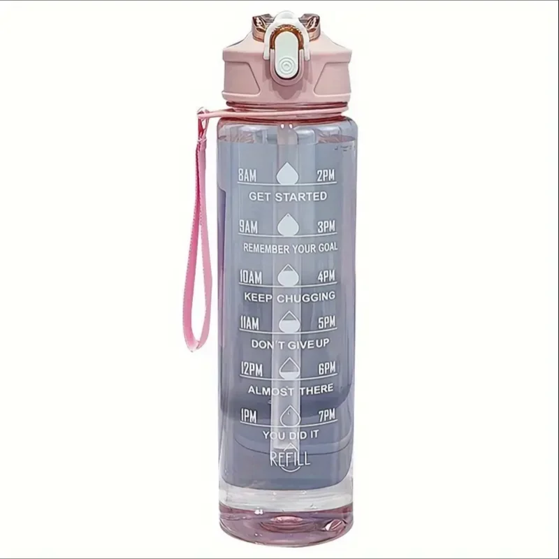 800ml/27oz Large Capacity Sports Water Bottle Leak Proof Plastic Drinking Cup With Time Scale Suitable For Travel Fitness Sports