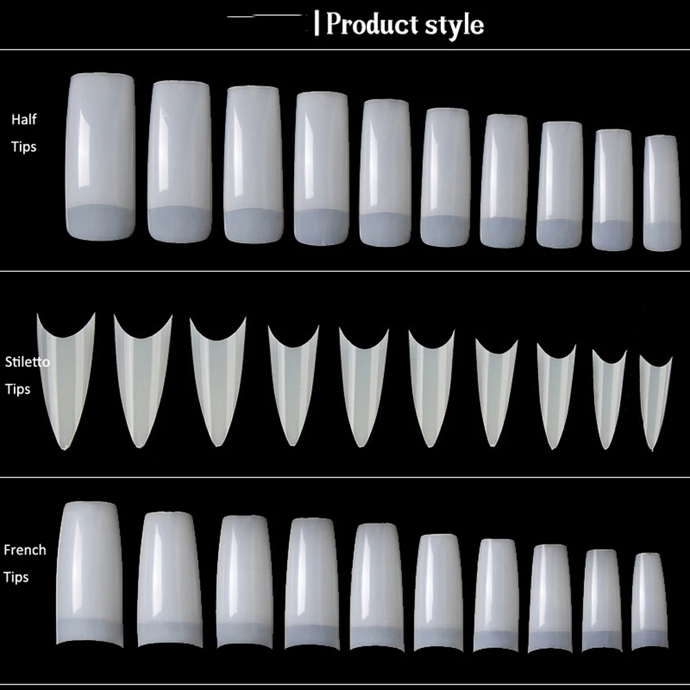 500pcs Half Cover False Nails Press on Nails Tips Clear Acrylic Nails 10 Sizes for Nail Salons and DIY Nail Art A-08