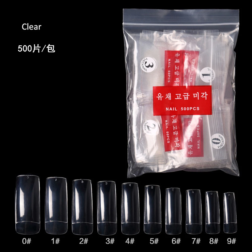 500pcs Half Cover False Nails Press on Nails Tips Clear Acrylic Nails 10 Sizes for Nail Salons and DIY Nail Art A-08
