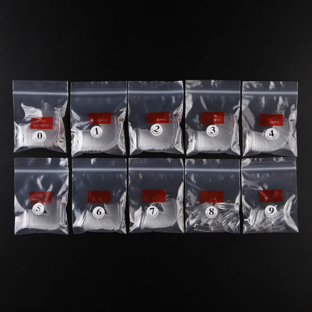 500pcs Half Cover False Nails Press on Nails Tips Clear Acrylic Nails 10 Sizes for Nail Salons and DIY Nail Art A-08