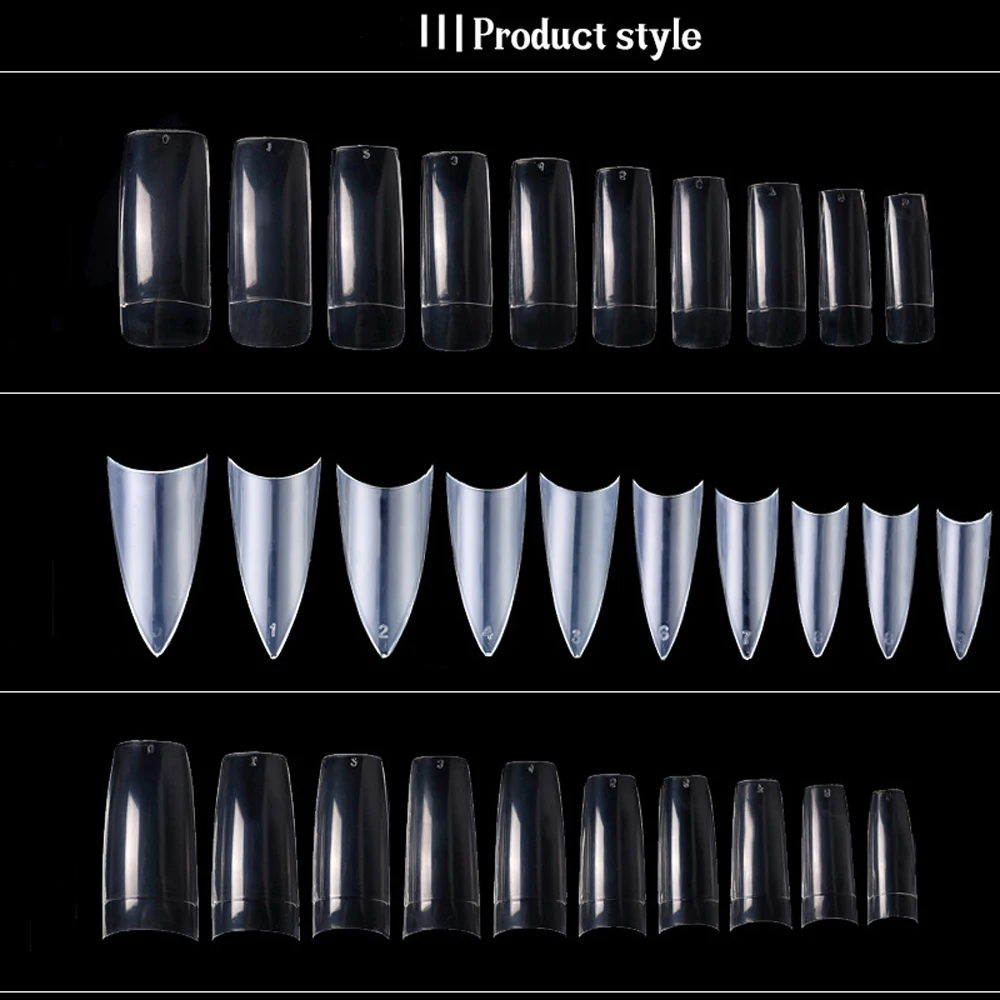 500pcs Half Cover False Nails Press on Nails Tips Clear Acrylic Nails 10 Sizes for Nail Salons and DIY Nail Art A-08