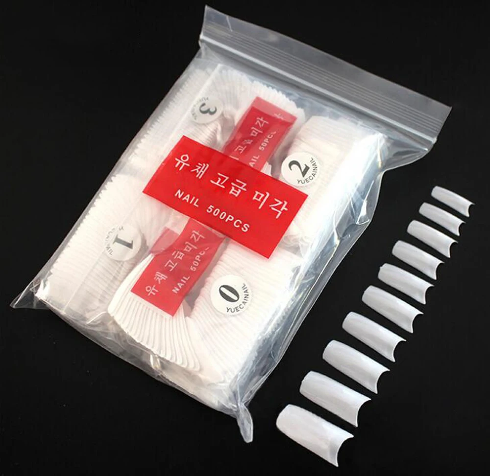500pcs Half Cover False Nails Press on Nails Tips Clear Acrylic Nails 10 Sizes for Nail Salons and DIY Nail Art A-08
