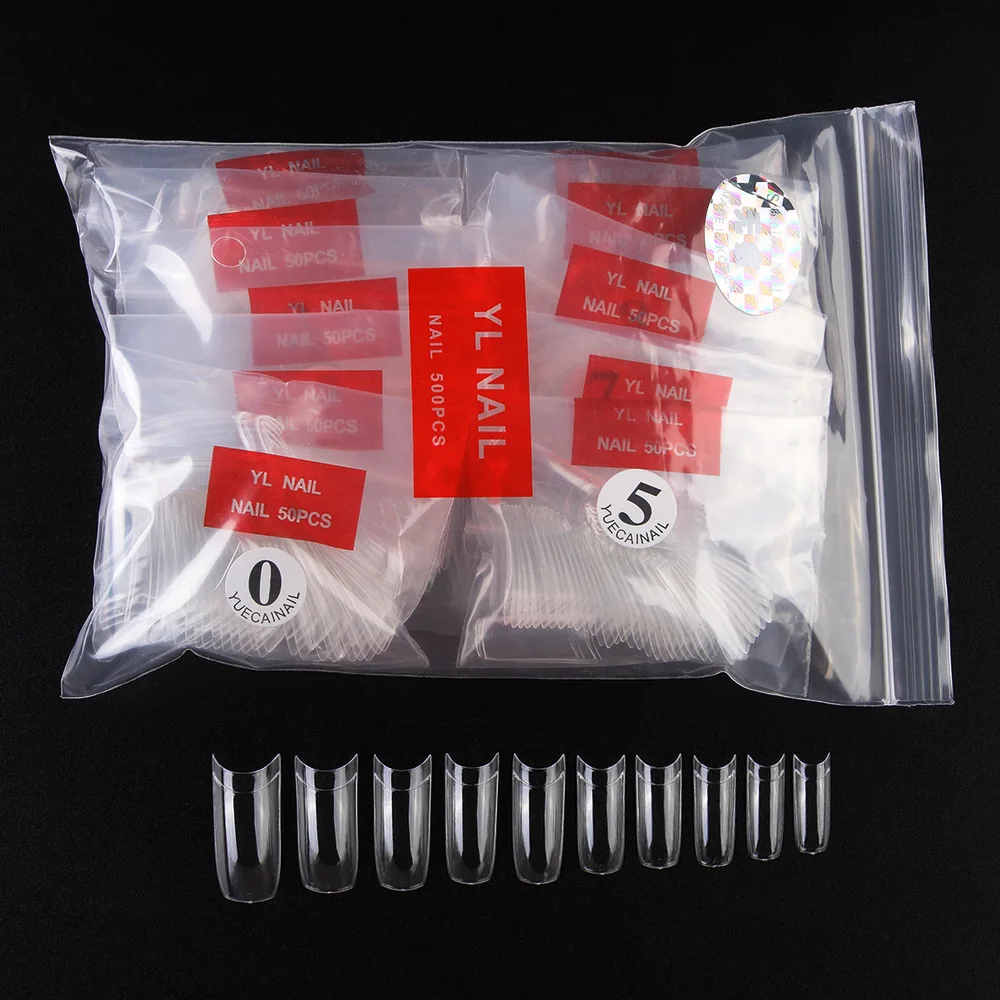 500pcs Half Cover False Nails Press on Nails Tips Clear Acrylic Nails 10 Sizes for Nail Salons and DIY Nail Art A-08