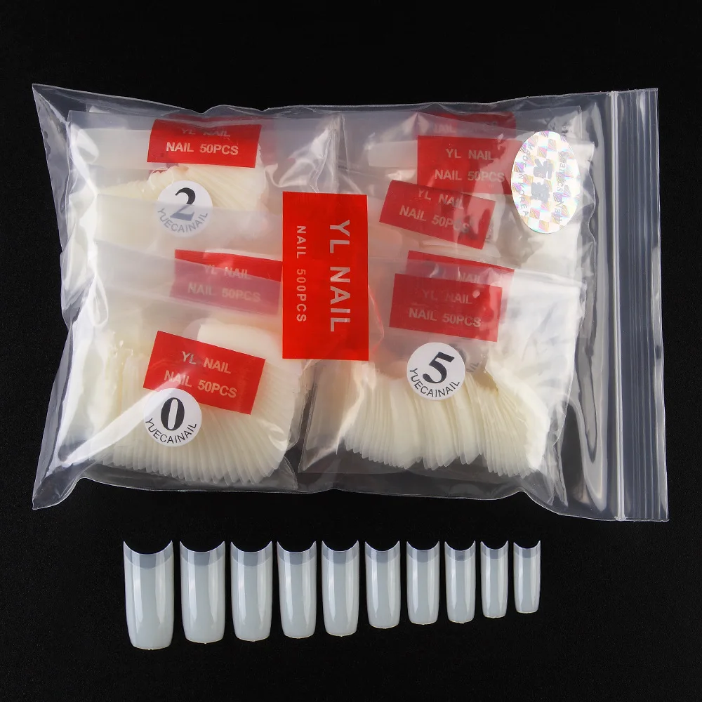 500pcs Half Cover False Nails Press on Nails Tips Clear Acrylic Nails 10 Sizes for Nail Salons and DIY Nail Art A-08