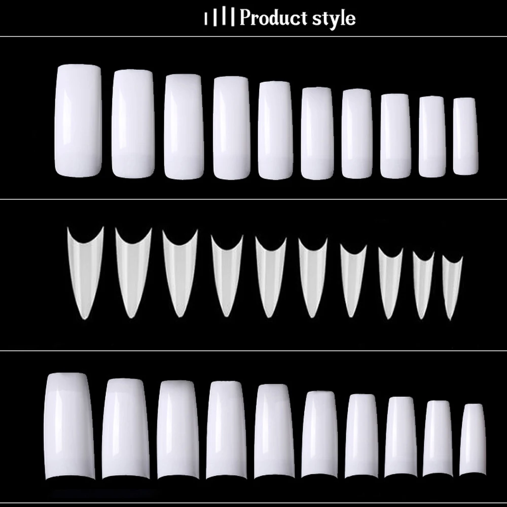 500pcs Half Cover False Nails Press on Nails Tips Clear Acrylic Nails 10 Sizes for Nail Salons and DIY Nail Art A-08
