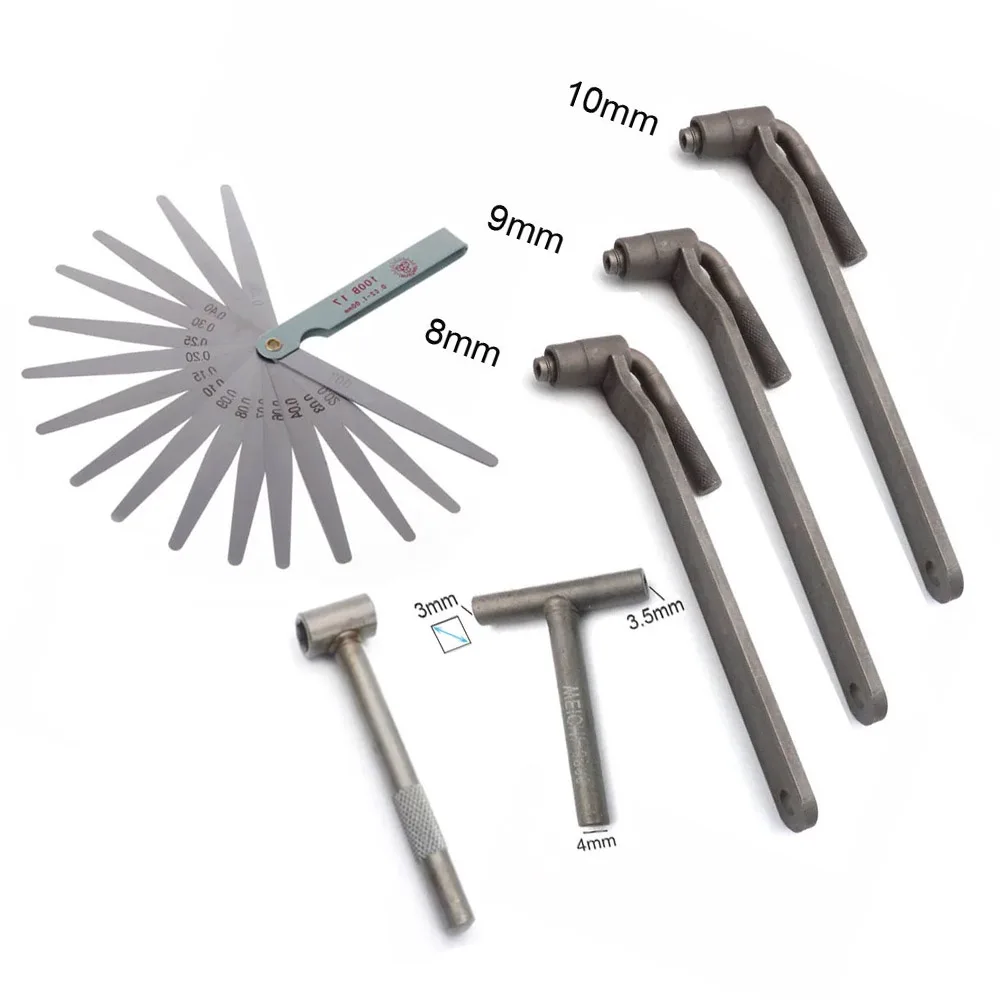 6pcs/lot Universal Motorcycle Engine Valve adjustment tool valve screw wrench 3/3.5/4mm 8mm 9mm 10mm Feeler gauge 0.02 to 1mm