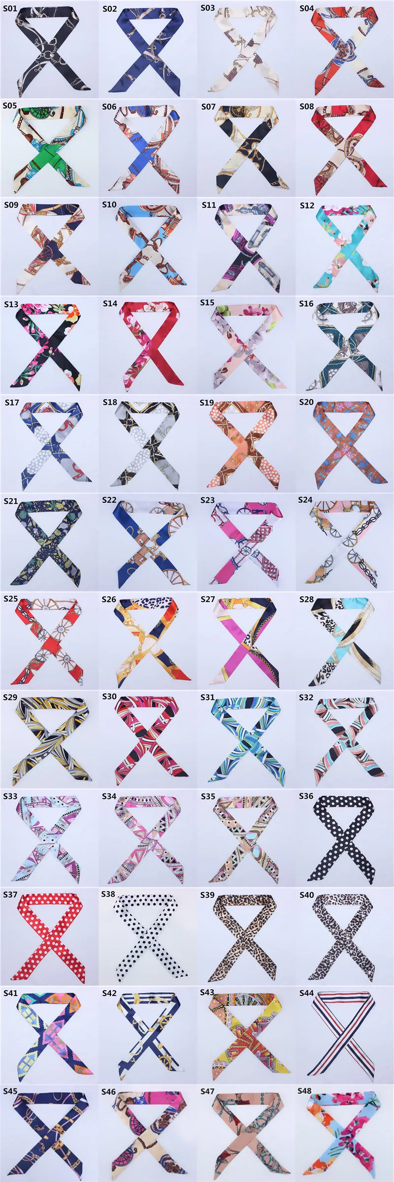 47 Colors Brand Bandana Small Silk Bag Scarf Women Head Hijab Scarf Long Skinny Scarves For Ladies Fashion Headband