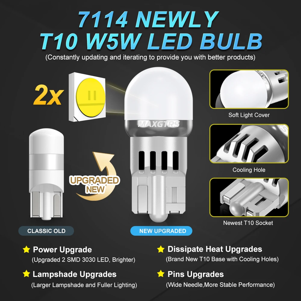 5x T10 LED W5W Car Side Interior Lights 12V Reading Bulb 3030 Chips 194 168 Auto White Red Yellow Parking Marker Dome Lamps