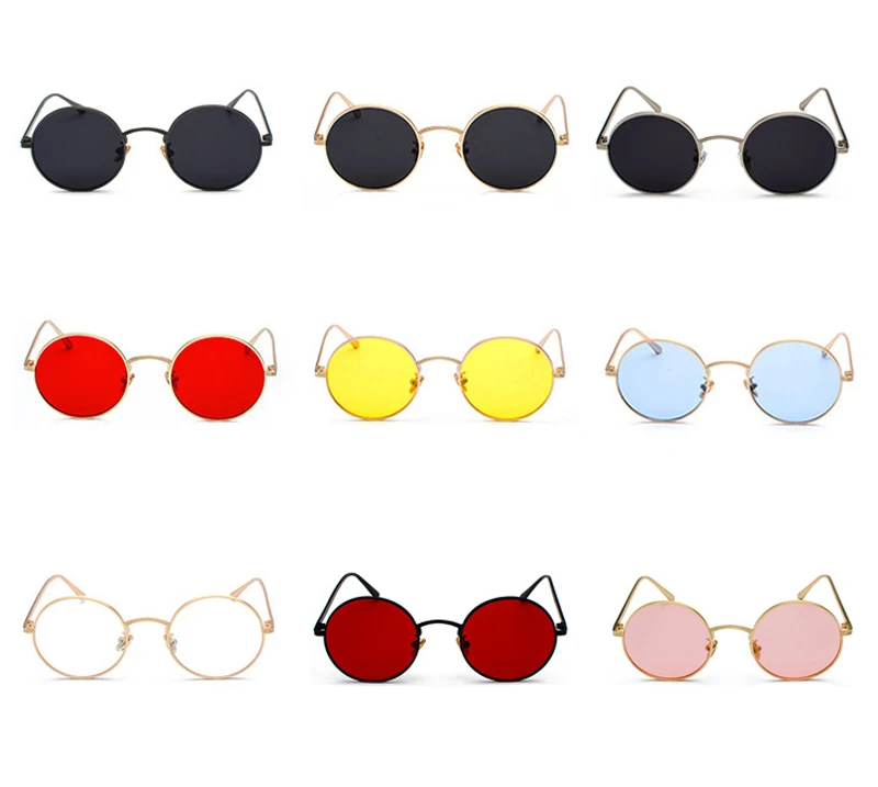 Kachawoo Women Sunglasses with Red Lenses Round Metal Frame Vintage Retro Glasses Sun for Men Unisex Birthday Gifts