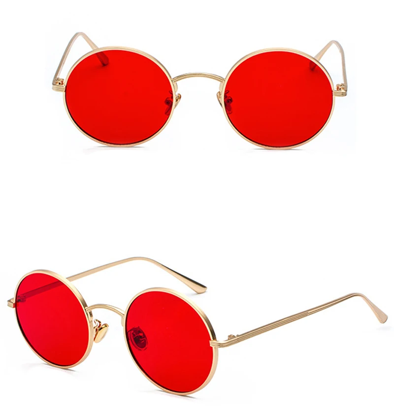 Kachawoo Women Sunglasses with Red Lenses Round Metal Frame Vintage Retro Glasses Sun for Men Unisex Birthday Gifts