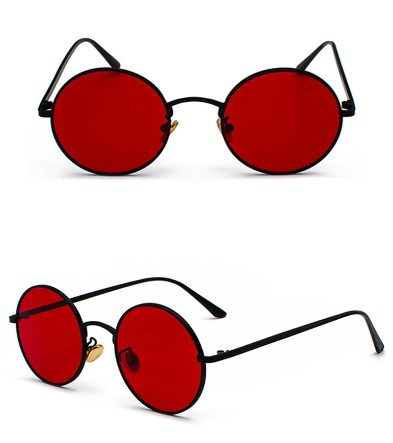 Kachawoo Women Sunglasses with Red Lenses Round Metal Frame Vintage Retro Glasses Sun for Men Unisex Birthday Gifts