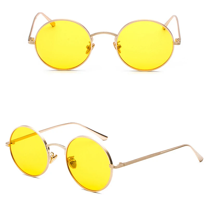 Kachawoo Women Sunglasses with Red Lenses Round Metal Frame Vintage Retro Glasses Sun for Men Unisex Birthday Gifts