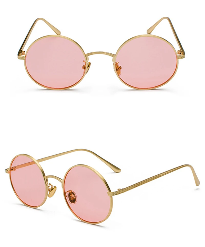 Kachawoo Women Sunglasses with Red Lenses Round Metal Frame Vintage Retro Glasses Sun for Men Unisex Birthday Gifts