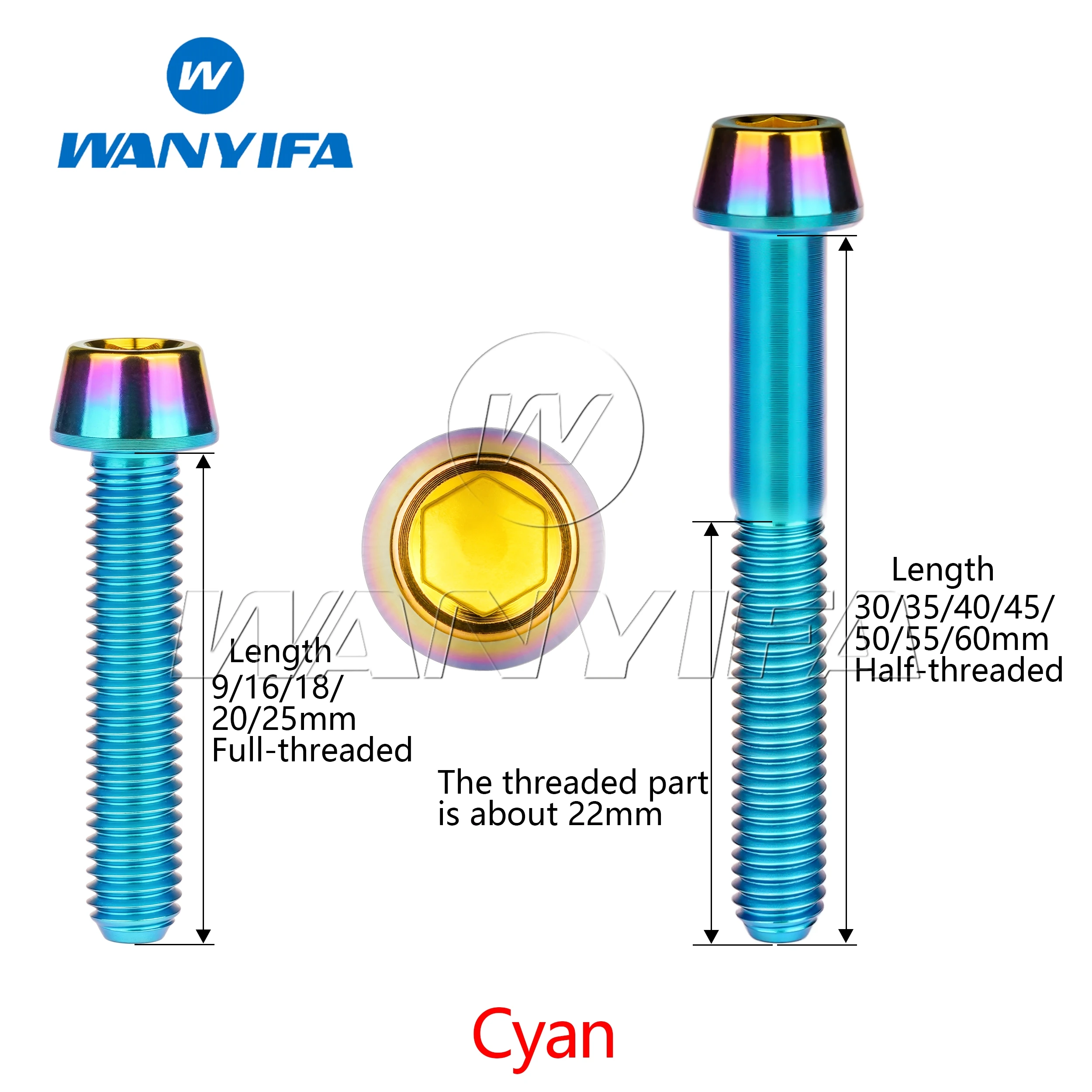 Wanyifa Titanium Bolt M5 x 9 16 18 20 25 30 35 40 45 50 55 60mm Allen Key Taper Head Bolt Screw for Bicycle Stem Seatpost