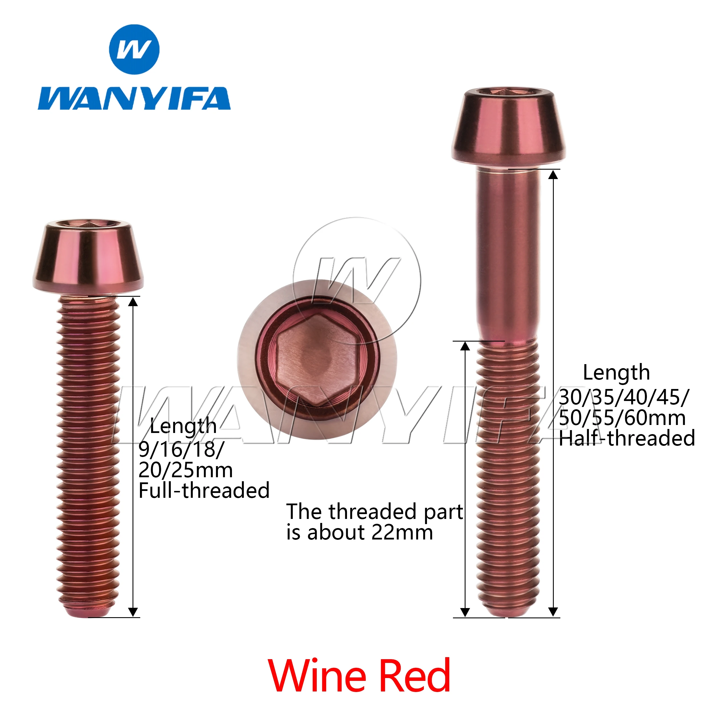 Wanyifa Titanium Bolt M5 x 9 16 18 20 25 30 35 40 45 50 55 60mm Allen Key Taper Head Bolt Screw for Bicycle Stem Seatpost