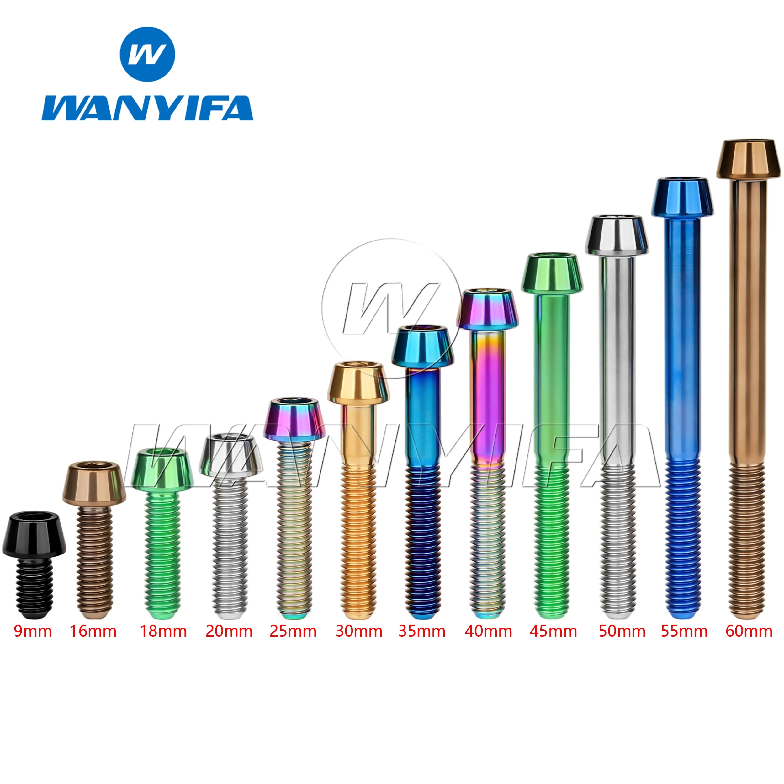 Wanyifa Titanium Bolt M5 x 9 16 18 20 25 30 35 40 45 50 55 60mm Allen Key Taper Head Bolt Screw for Bicycle Stem Seatpost