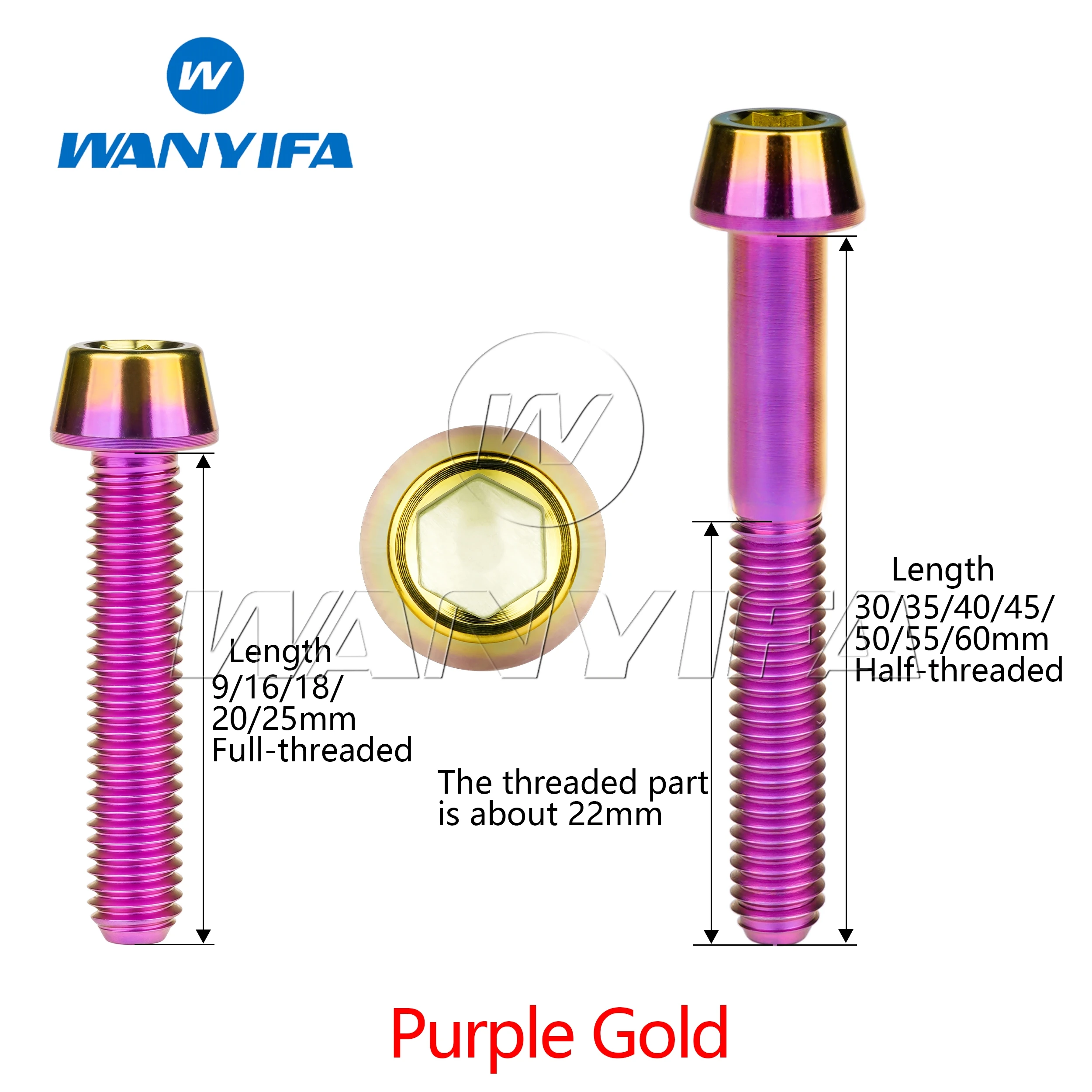 Wanyifa Titanium Bolt M5 x 9 16 18 20 25 30 35 40 45 50 55 60mm Allen Key Taper Head Bolt Screw for Bicycle Stem Seatpost