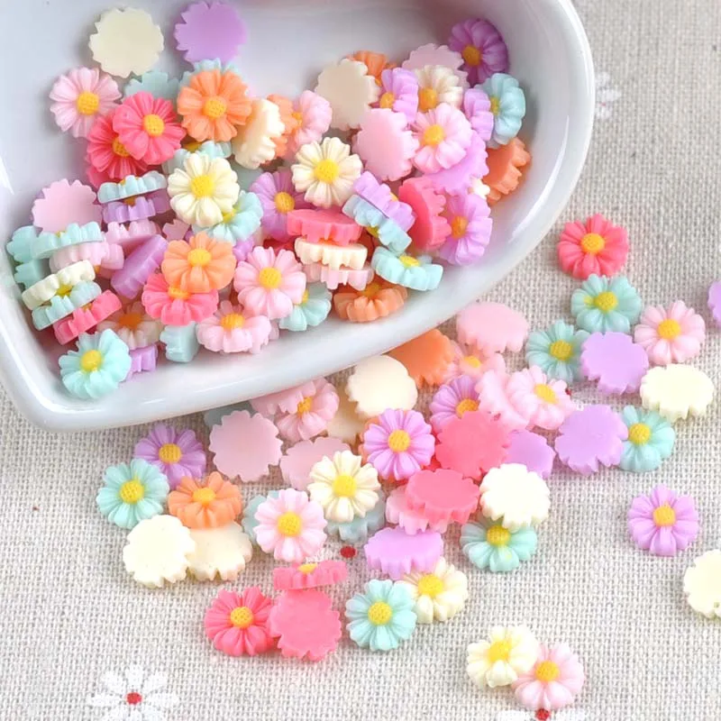 100PCS daisy flower flatback Resin Cabochons Scrapbook Craft 10mm DIY Embellishments phone decor Headwear accessories CP1862