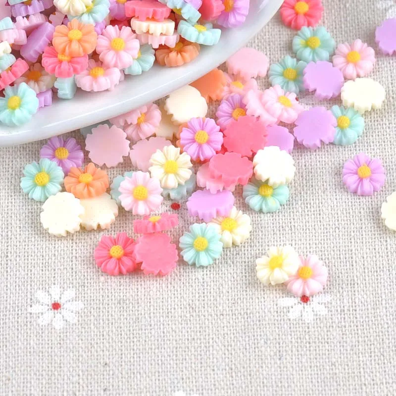 100PCS daisy flower flatback Resin Cabochons Scrapbook Craft 10mm DIY Embellishments phone decor Headwear accessories CP1862