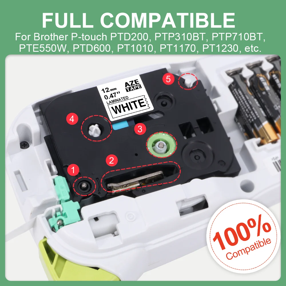 6/9/12/18/24mm TZ-White Label Lamination Ribbon TZE231 TZE241 TZE251 TZE221 Compatible for Brother Label Printer PT-H100 PTD600