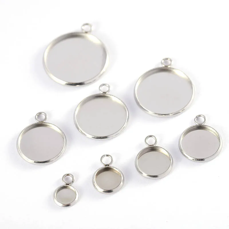 20pcs 6-30mm Gold Color Stainless Steel Cabochon Base Pendant Settings Blank Tray for Cameo Jewerly Making Components DIY
