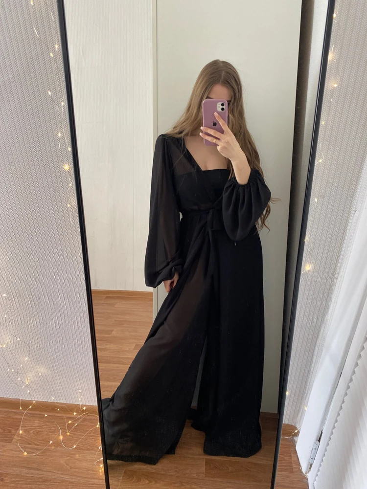 Women 3 Piece Sets Homewear Fashion Casual Lantern Sleeve Cardigan Tops+Wide Leg Pants Suits Lady Spring Soft Three Piece Outfit
