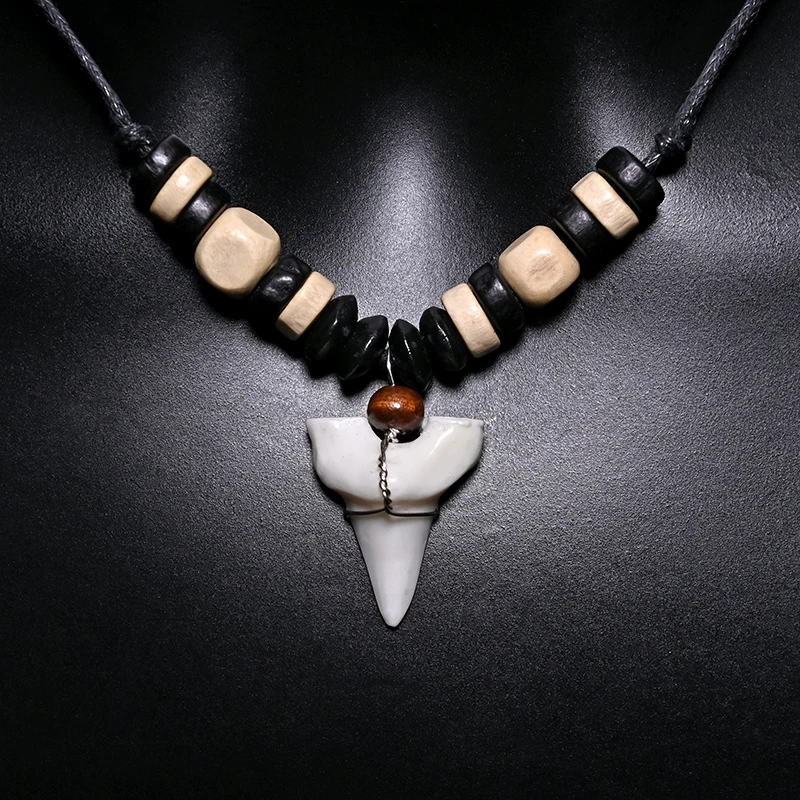1PC Hawaii Surfer Jewelry Handmade Imitation Shark Teeth Pendant New Zealand Maori Tribal bone Choker WoMen's Men's Necklace