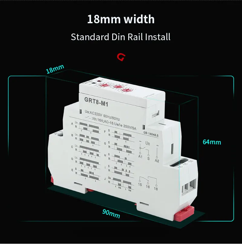 GEYA GRT8-M 16A Multifunction Timer Relay with 10 Function Choices AC DC 12V 24V 220V 230V Time Relay