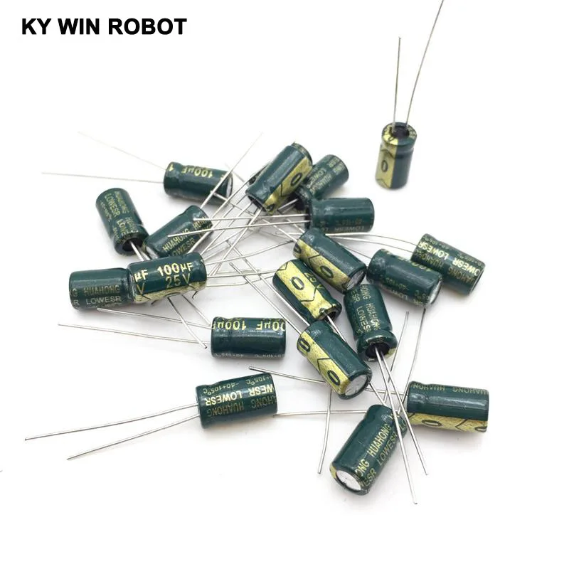 20pcs/lot 25V 100UF 6x12mm High Frequency Low Impedance Aluminum Electrolytic Capacitor 100uf 25v