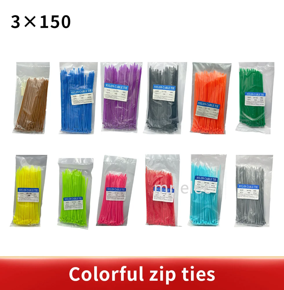 100/Lot 3*150mm Zip Ties Width 2.5mm Colorful Factory Standard Self-locking Plastic Cable Ties 3x150