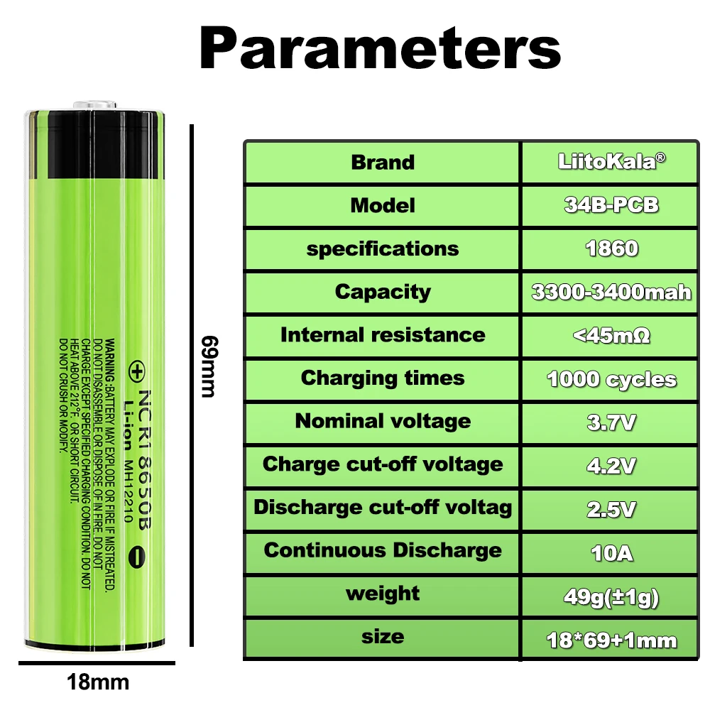 1-30pcs LiitoKala 34B-PCB NCR18650B 3.7v 18650 3500mah Lithium Rechargeable Battery Flashlight Batteries