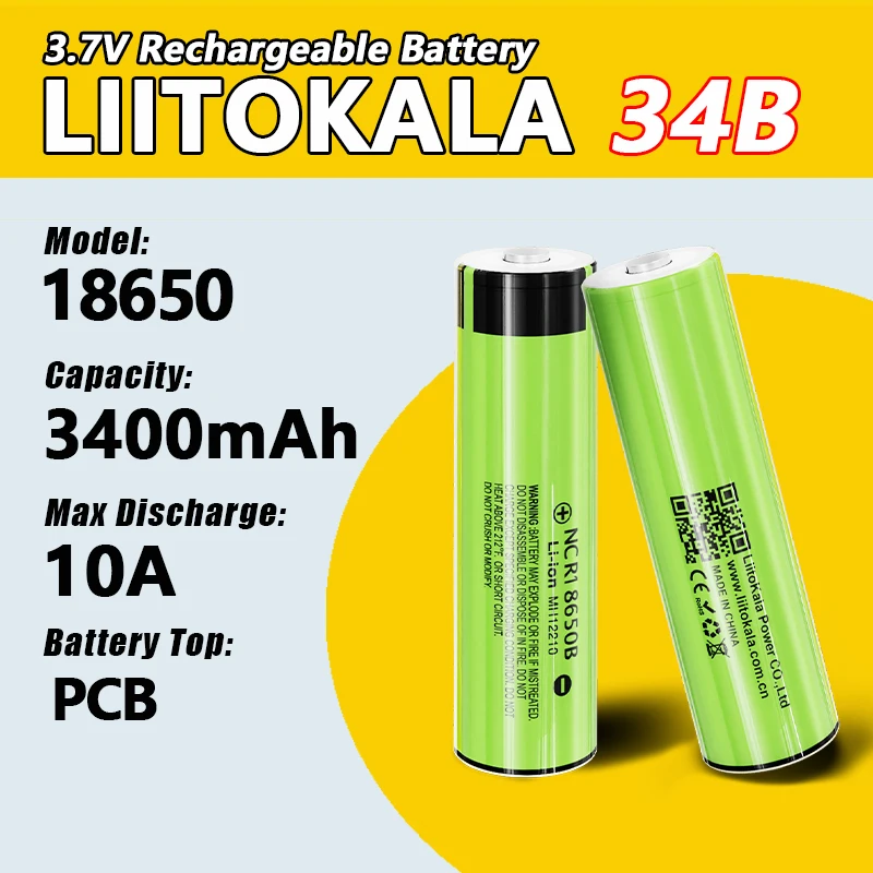 1-30pcs LiitoKala 34B-PCB NCR18650B 3.7v 18650 3500mah Lithium Rechargeable Battery Flashlight Batteries
