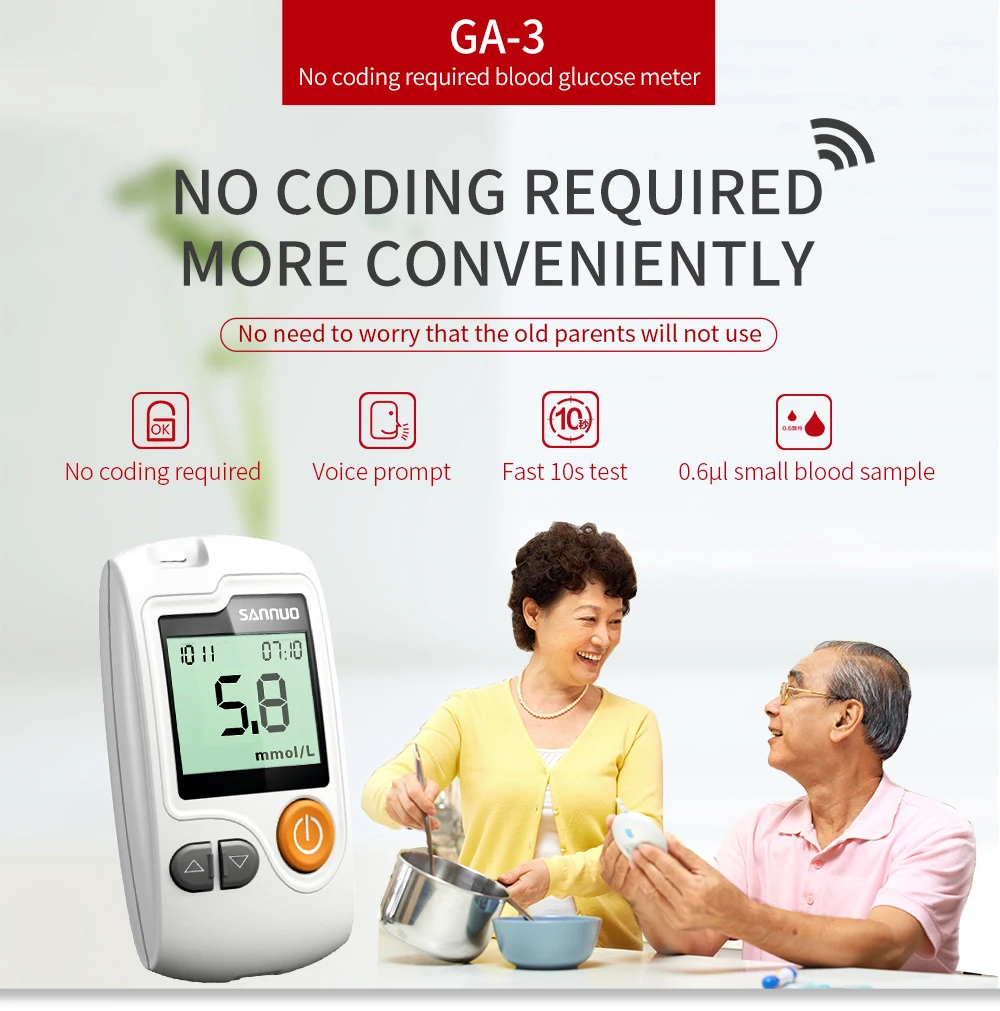 Sinocare GA-3 Glucometer Diabetes Blood Glucose Meter & Test Strips &Lancets Glm Medical Blood Sugar Meter Diabetes Tester