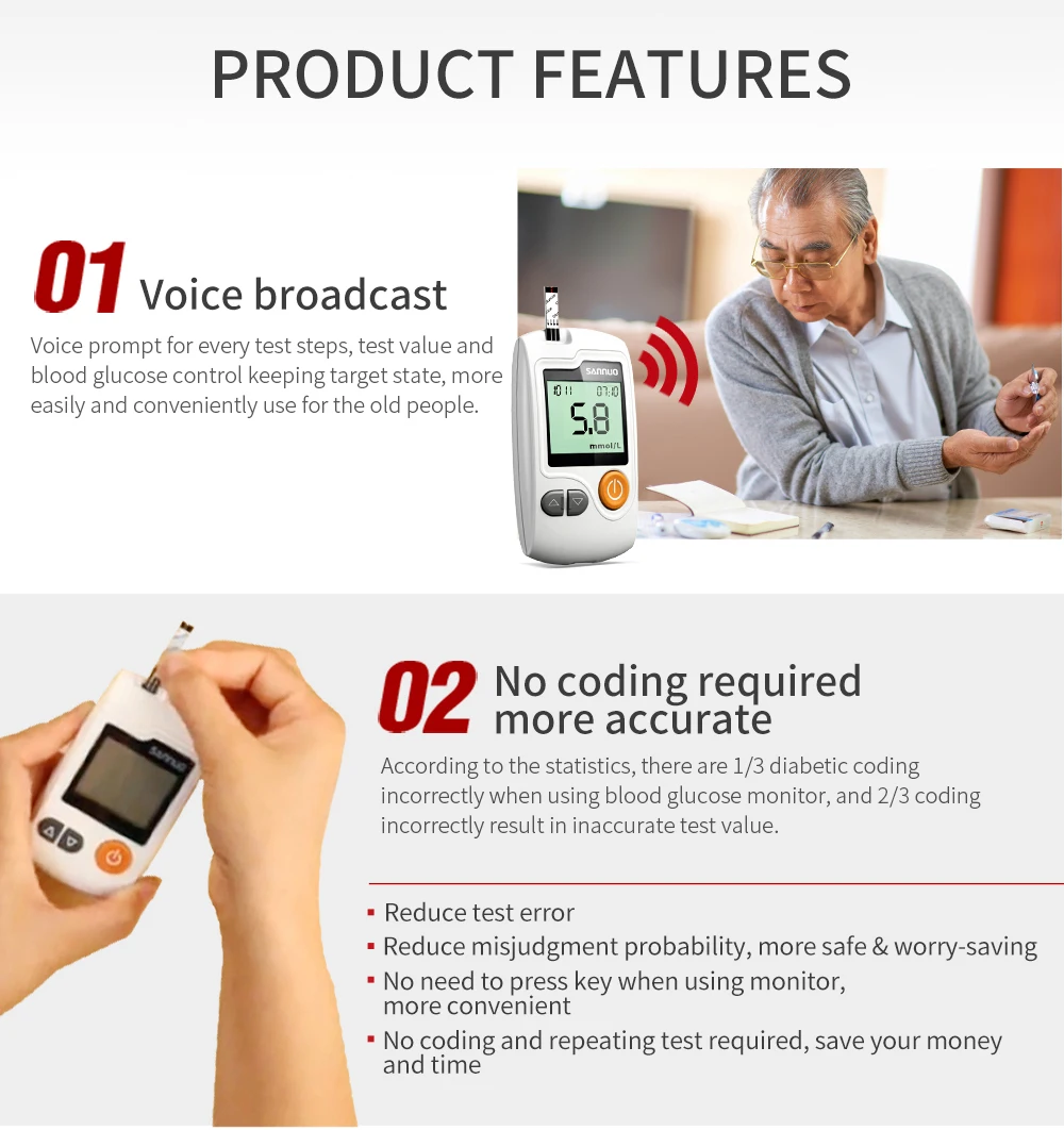 Sinocare GA-3 Glucometer Diabetes Blood Glucose Meter & Test Strips &Lancets Glm Medical Blood Sugar Meter Diabetes Tester