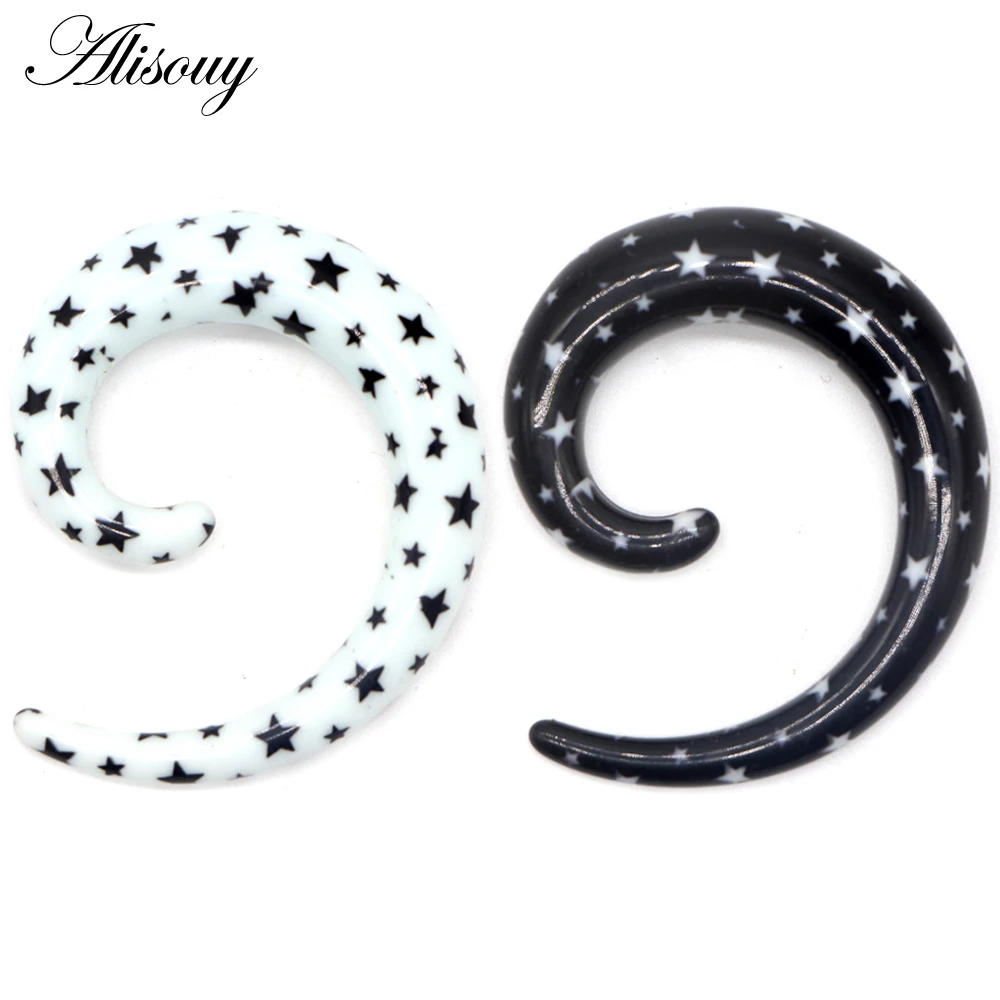 Alisouy 2pcs 1.2-20mm Acrylic Spiral Ear Gauges Fake Ear Tapers Stretching Plugs Tunnel Expanders Earlobe Body Piercing Jewelry