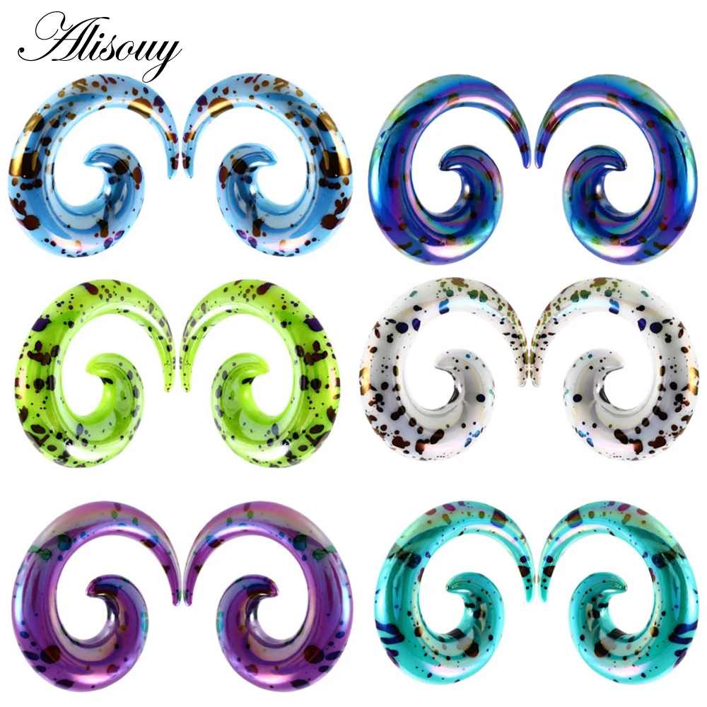 Alisouy 2pcs 1.2-20mm Acrylic Spiral Ear Gauges Fake Ear Tapers Stretching Plugs Tunnel Expanders Earlobe Body Piercing Jewelry