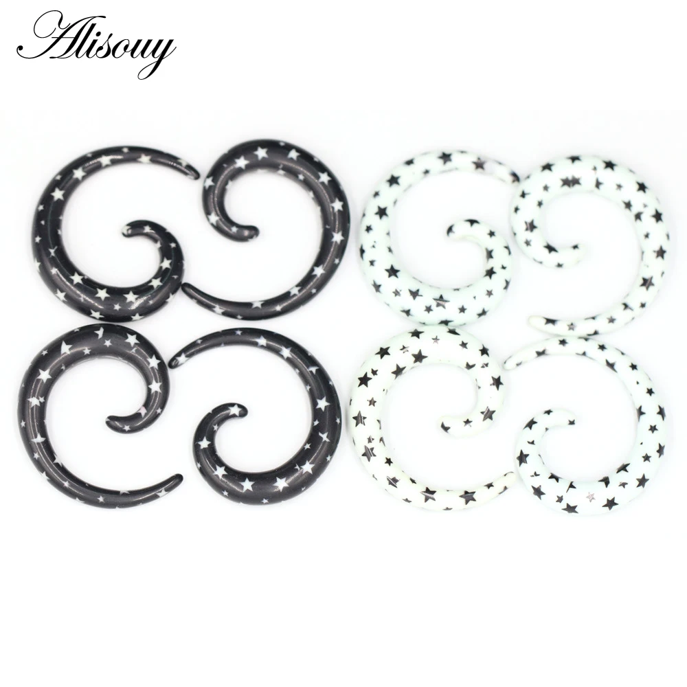 Alisouy 2pcs 1.2-20mm Acrylic Spiral Ear Gauges Fake Ear Tapers Stretching Plugs Tunnel Expanders Earlobe Body Piercing Jewelry