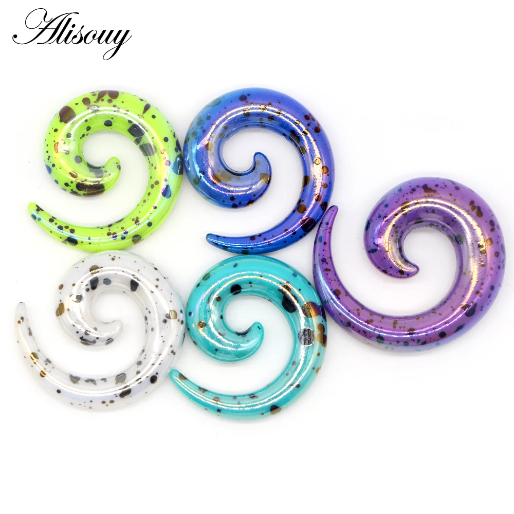 Alisouy 2pcs 1.2-20mm Acrylic Spiral Ear Gauges Fake Ear Tapers Stretching Plugs Tunnel Expanders Earlobe Body Piercing Jewelry