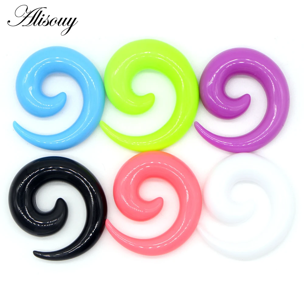 Alisouy 2pcs 1.2-20mm Acrylic Spiral Ear Gauges Fake Ear Tapers Stretching Plugs Tunnel Expanders Earlobe Body Piercing Jewelry