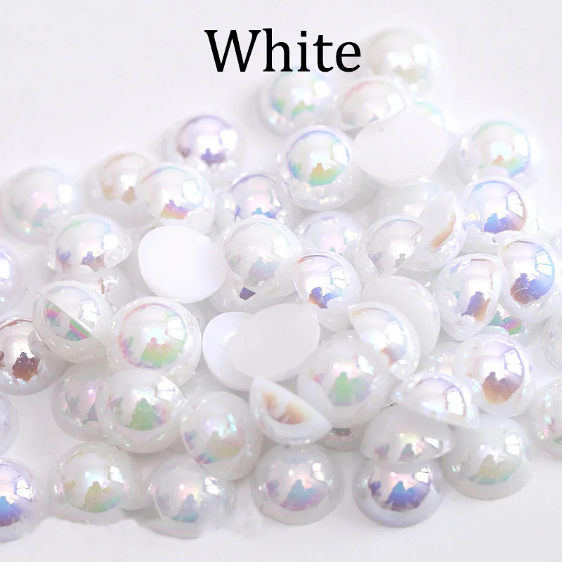 2/3/4/5/6/8/10/12/14 mm AB Color Imitation Pearls Craft Half Round Flatback Beads for Jewelry Making Nail DIY Decoration