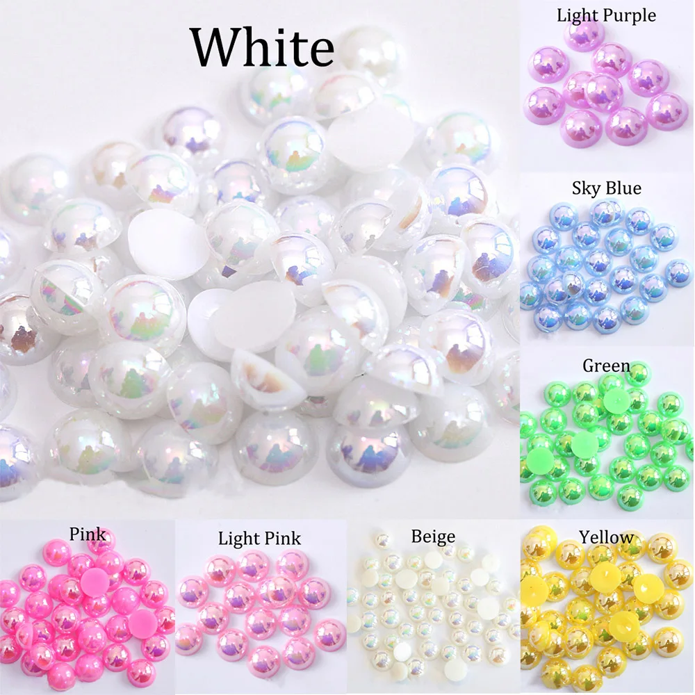 2/3/4/5/6/8/10/12/14 mm AB Color Imitation Pearls Craft Half Round Flatback Beads for Jewelry Making Nail DIY Decoration