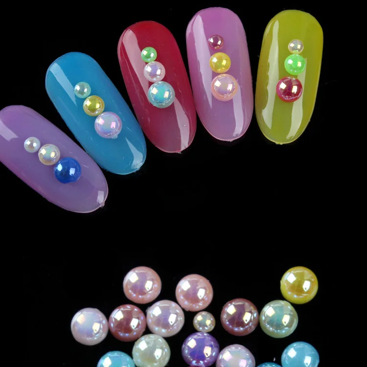 2/3/4/5/6/8/10/12/14 mm AB Color Imitation Pearls Craft Half Round Flatback Beads for Jewelry Making Nail DIY Decoration