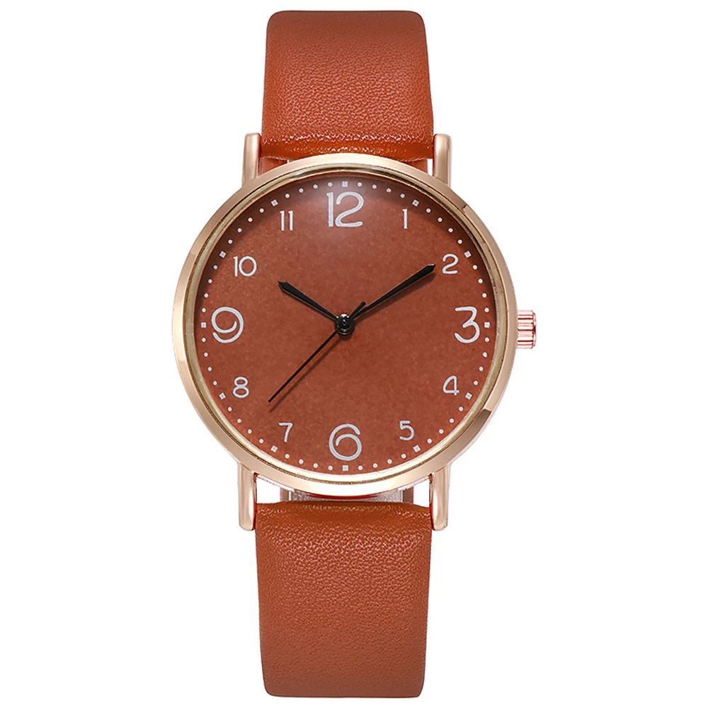 New Simple Vintage Digital Face Leather Belt Woman Watch Round Leisure Student Quartz Watchs Wear Matching Women's Wristwatch