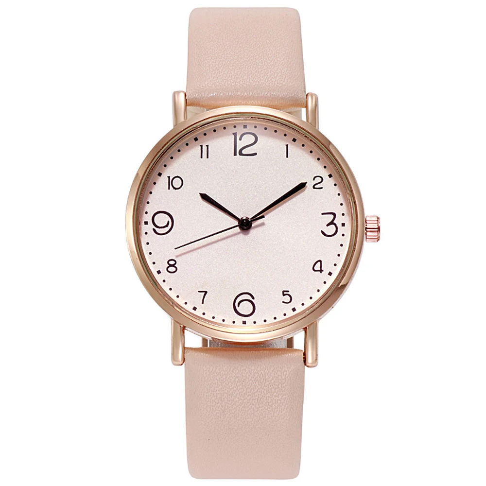 New Simple Vintage Digital Face Leather Belt Woman Watch Round Leisure Student Quartz Watchs Wear Matching Women's Wristwatch